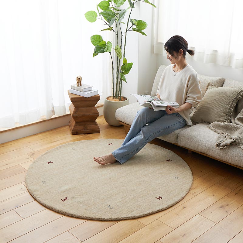 【1031222】イロハ 円形ラグ 140cm ベージュ