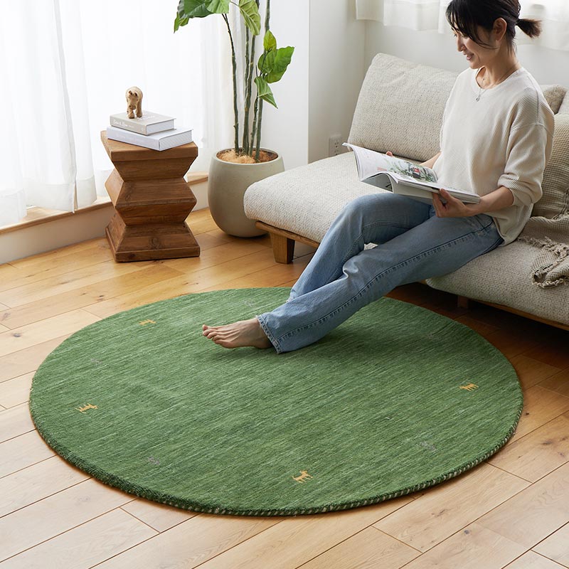 【1031234】イロハ 円形ラグ 140cm グリーン