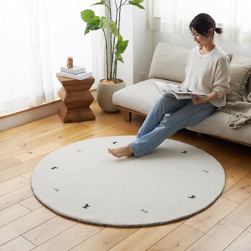 【1031218】イロハ 円形ラグ 140cm アイボリー