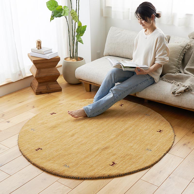 【1031226】イロハ 円形ラグ 140cm オレンジ